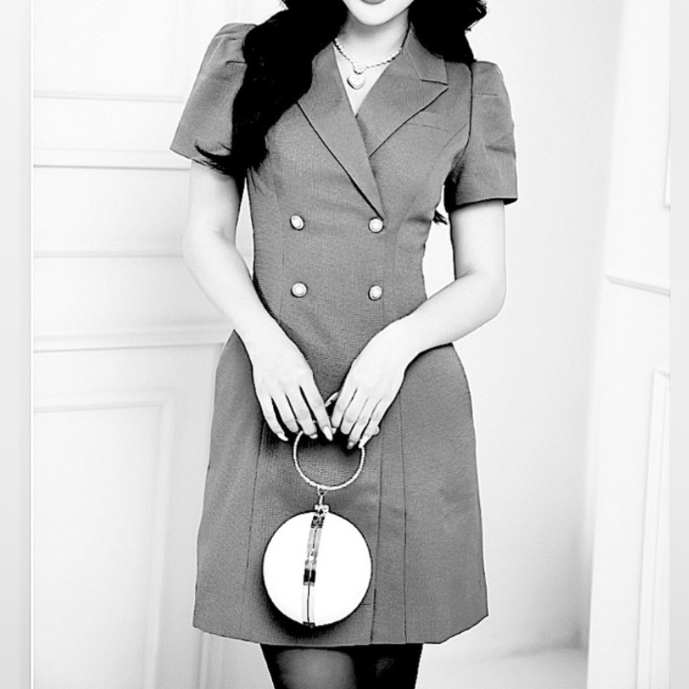 Venus Double Breasted Tailored V Neck Notched Collar Short Sleeve Business Dress